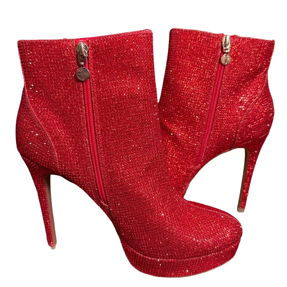 Thalia Sodi NWT Glittering Red Platform Stiletto Heel Ankle Booties (SH107) - Picture 4 of 11
